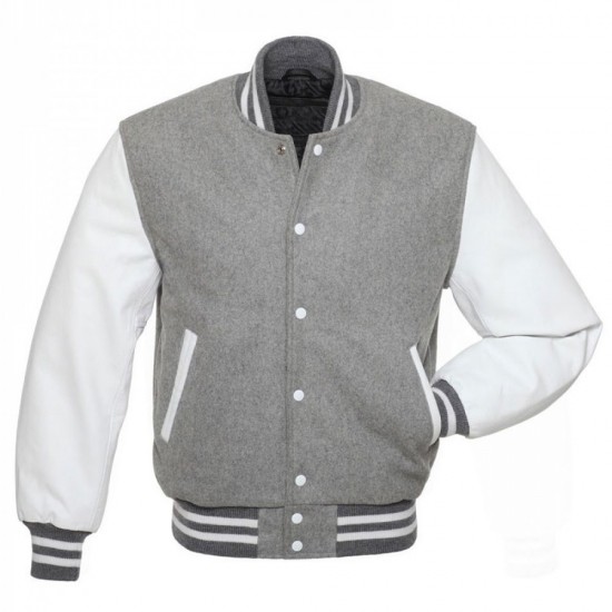 Mens Bomber Grey Wool Varsity Jacket