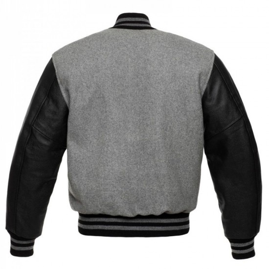 Mens Bomber Grey Wool Varsity Jacket