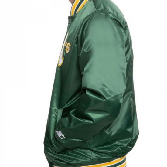 Mens Bomber Starter Oakland As Green Satin Jacket