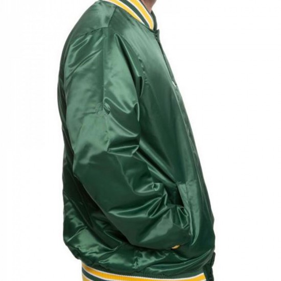 Mens Bomber Starter Oakland As Green Satin Jacket