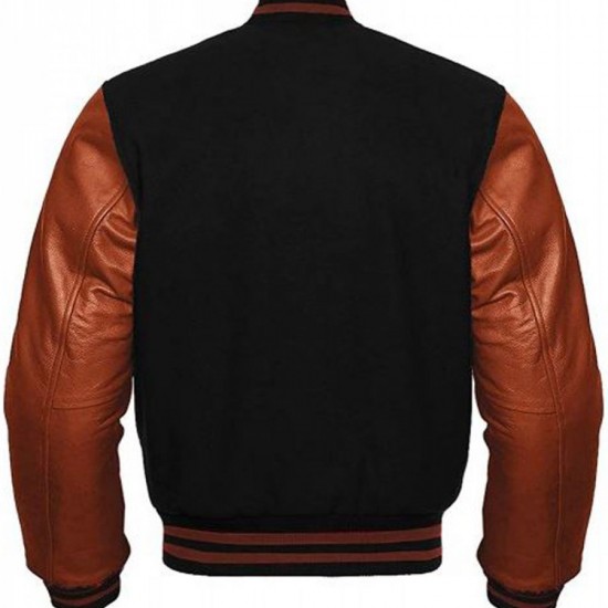 Mens Bomber Varsity Black and Brown Jacket