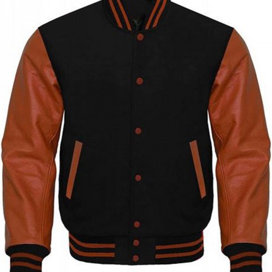 Mens Bomber Varsity Black and Brown Jacket