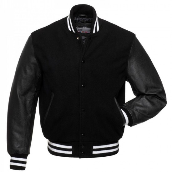 Mens College Black Bomber Jacket