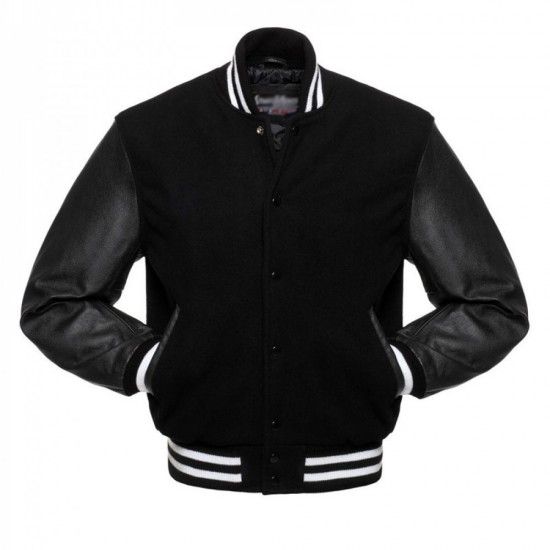 Mens College Black Bomber Jacket