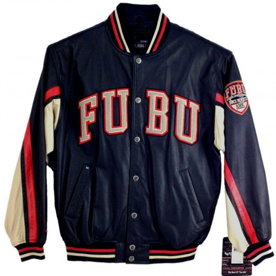 Mens FUBU Bomber Blue Leather Jacket