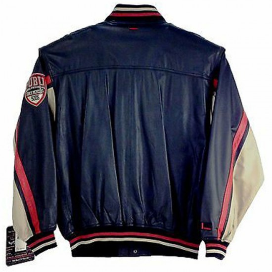 Mens FUBU Bomber Blue Leather Jacket