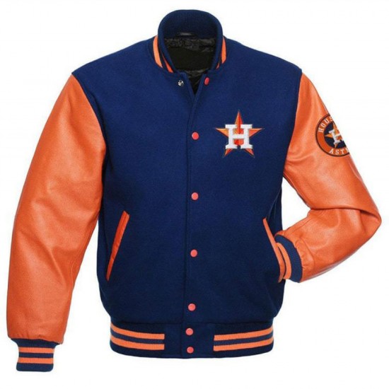 Mens Houston Astros Letterman Blue and Orange Jacket