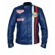 Mens Steve McQueen Le Mans Gulf Racing Blue Leather Jacket