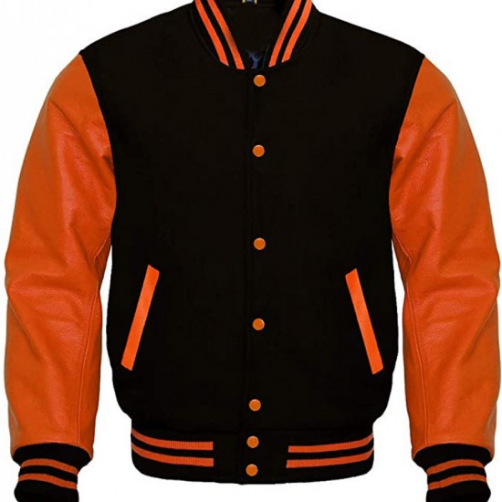 Mens Varsity Black and Orange Jacket