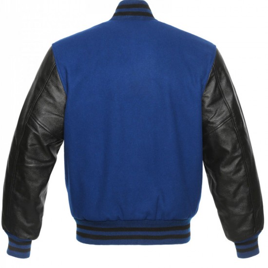 Mens Wool Blue and Black Leather Jacket