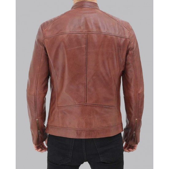 Mens Benjamin Cafe Racer Brown Leather Jacket