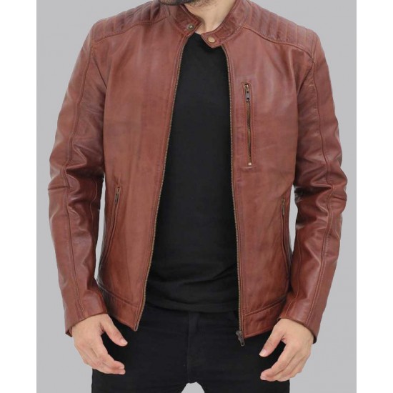 Mens Benjamin Cafe Racer Brown Leather Jacket