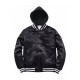 Mens Casual Black Bomber Satin Hooded Varsity Jacket