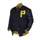 Mens Pittsburgh Pirates P Logo Baseball Majestic Varsity Black Letterman Bomber Jacket