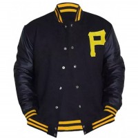 Mens Majestic Pittsburgh Pirates Letterman Bomber Black Jacket S / Black