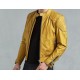 Mens Yellow Cafe Racer Leather Jacket