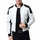 Men’s Black and White Leather Biker Bomber Jacket