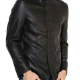 Men’s Button Closure Casual Stand Up Collar Black Leather Blazer
