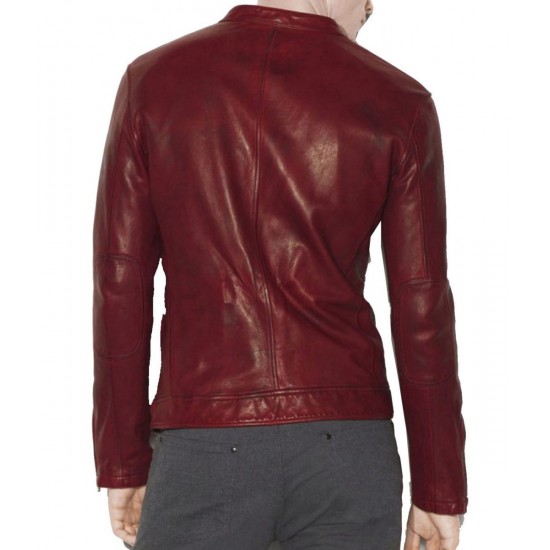 Men’s Casual Red Burnished Dual Zipper Jacket