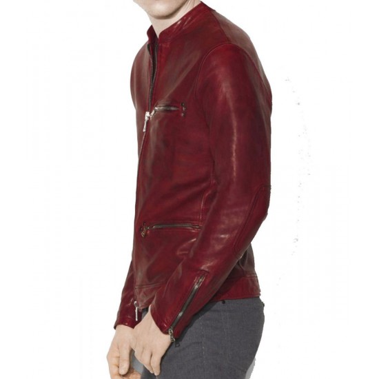 Men’s Casual Red Burnished Dual Zipper Jacket