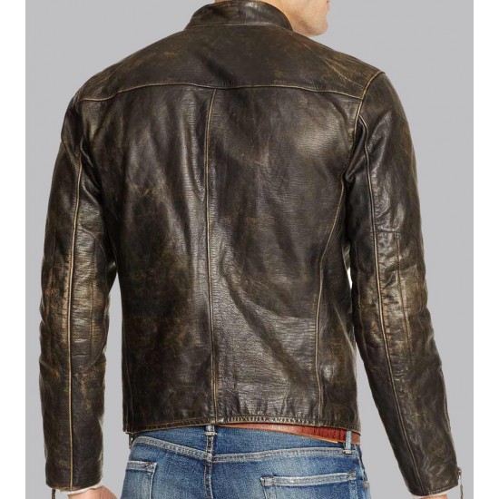 Men’s Dark Brown Distressed Leather Motorcycle Jacket