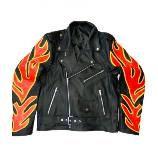 Men’s Fire Flames Motorcycle Leather Jacket