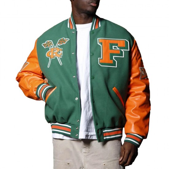 Men’s Florida A&M University Green and Orange Varsity Jacket