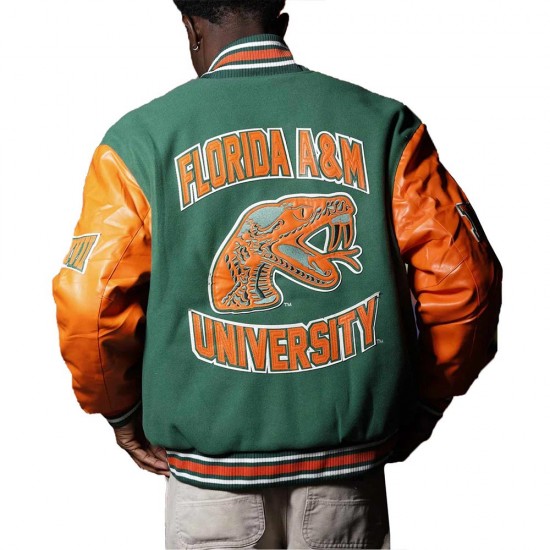 Men’s Florida A&M University Green and Orange Varsity Jacket