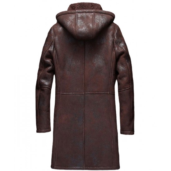 Men’s Moda Nellav Dark Brown Shearling Leather Hooded Coat