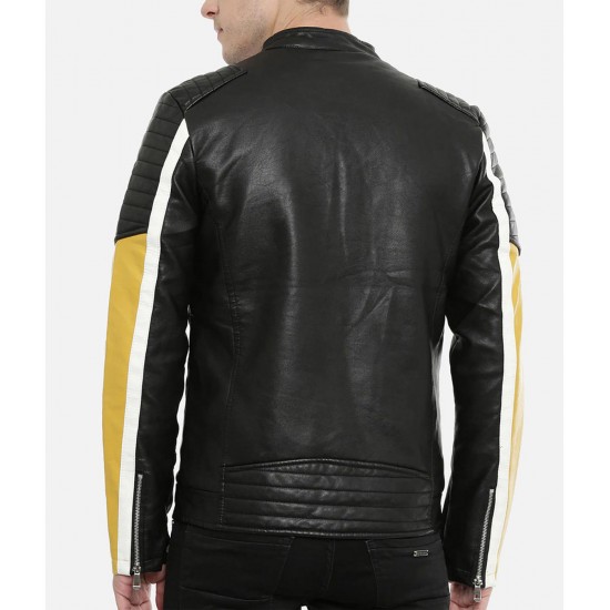 Men’s Motorcycle Color Block Quilted Leather Jacket