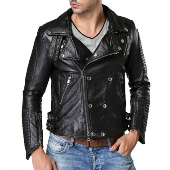 Men’s Padded Double Breasted Leather Jacket