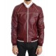 Men’s Stitched Bomber Maroon Leather Jacket