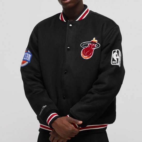 Miami Heat Hardwood Classics Black Varsity Wool Jacket