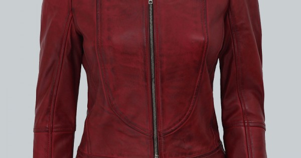 Montana Womens Biker Maroon Leather Jacket