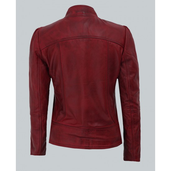 Montana Womens Biker Maroon Leather Jacket