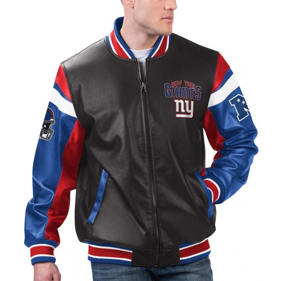 NY Giants Black Varsity Full-Zip Leather Jacket