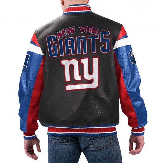 NY Giants Black Varsity Full-Zip Leather Jacket