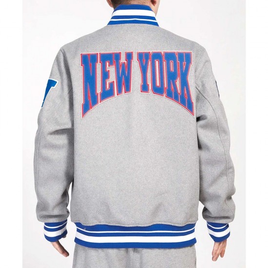 NY Giants Crest Emblem Gray Varsity Wool Jacket