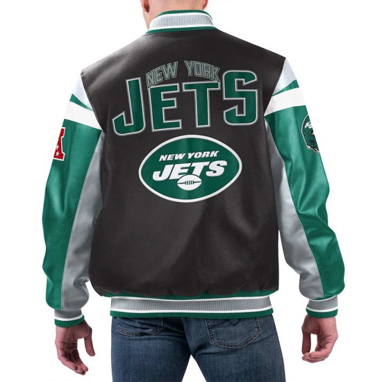 NY Jets Black Varsity Full-Zip Leather Jacket