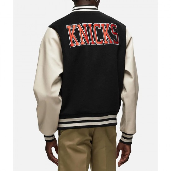 NY Knicks Black and Off White Varsity Jacket