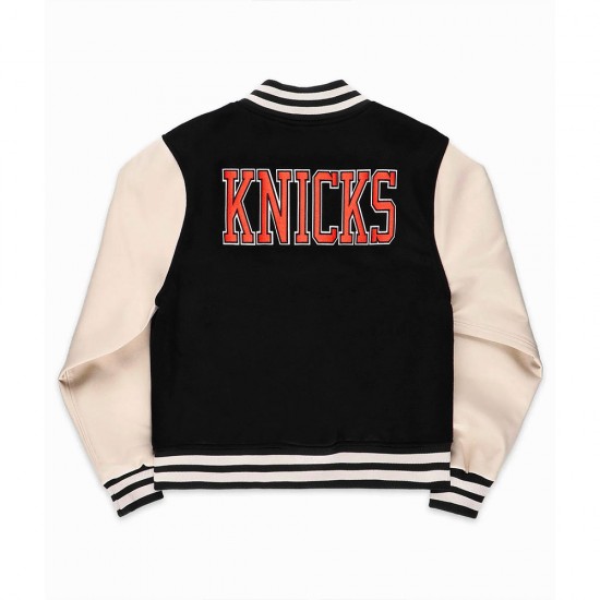 NY Knicks Black and Off White Varsity Jacket