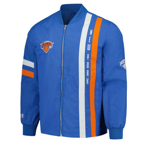 NY Knicks Blue Stitch Applique Bomber Jacket