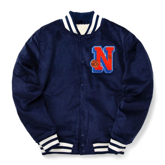 NY Knicks Navy Corduroy Varsity Jacket