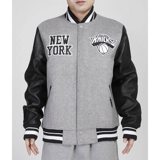 NY Knicks Varsity Gray and Black Jacket