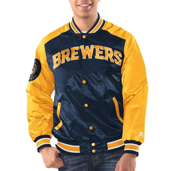 Navy/Gold Milwaukee Brewers Renegade Varsity Satin Jacket