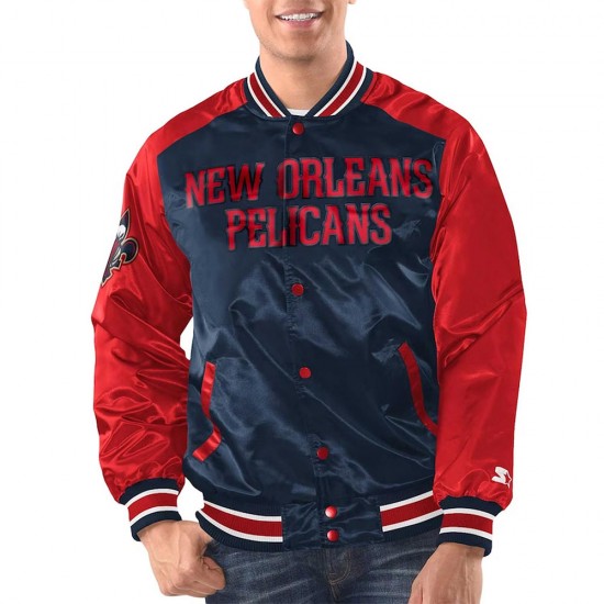 Navy/Red New Orleans Pelicans Renegade Varsity Satin Jacket