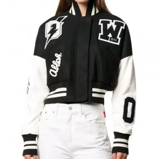 Off White Cropped Black and White Varsity Jacket