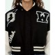 Off White Cropped Black and White Varsity Jacket