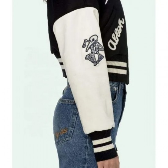 Off White Cropped Black and White Varsity Jacket