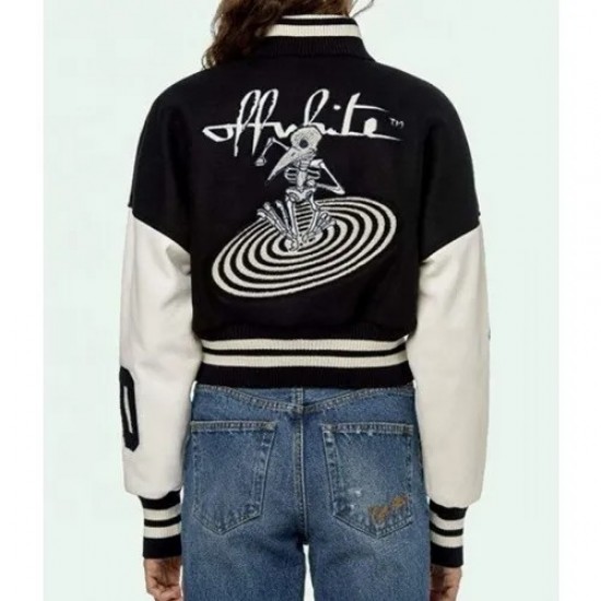 Off White Cropped Black and White Varsity Jacket